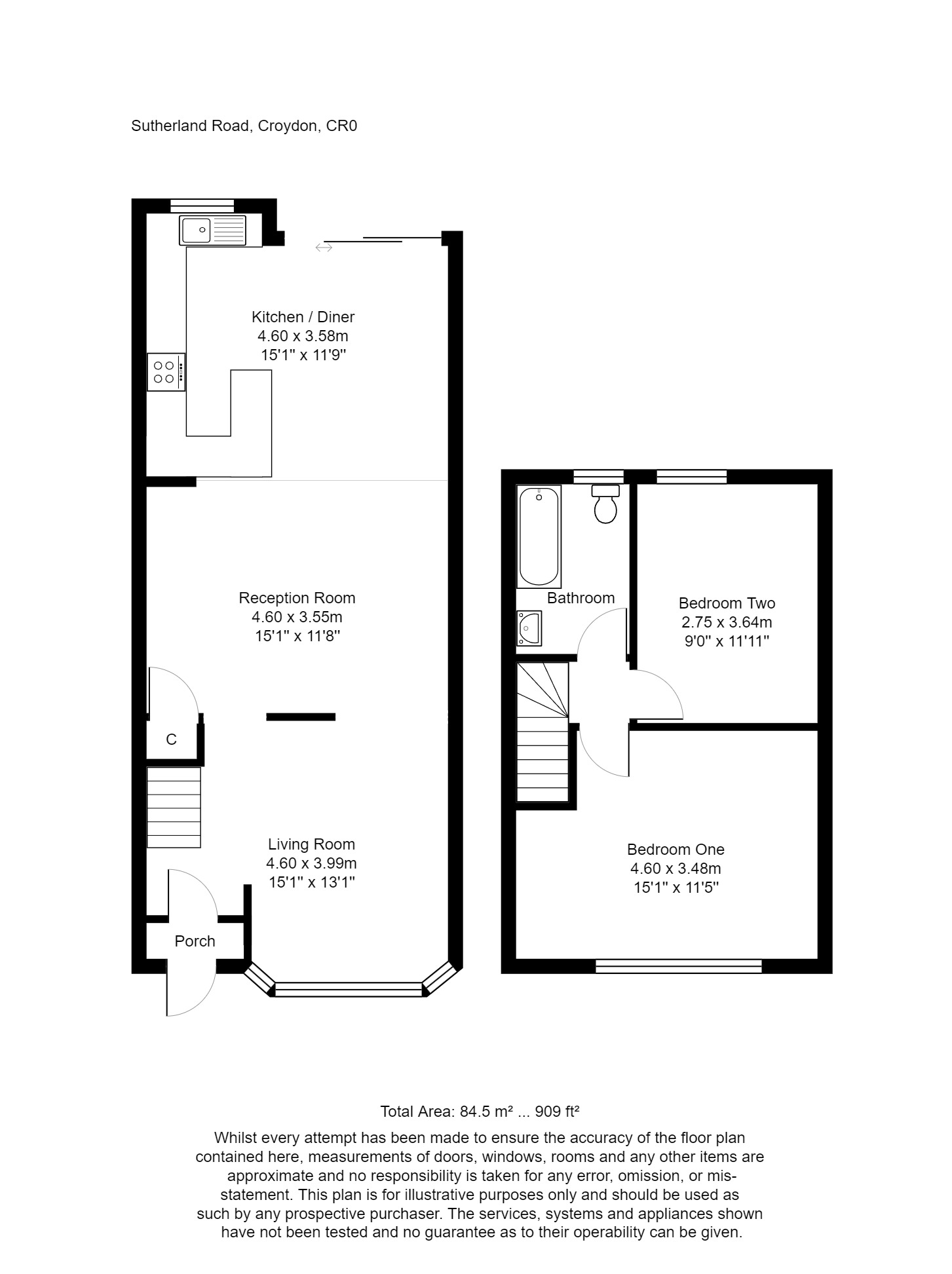 2 bed terraced house for sale in Sutherland Road, Croydon - Property floorplan