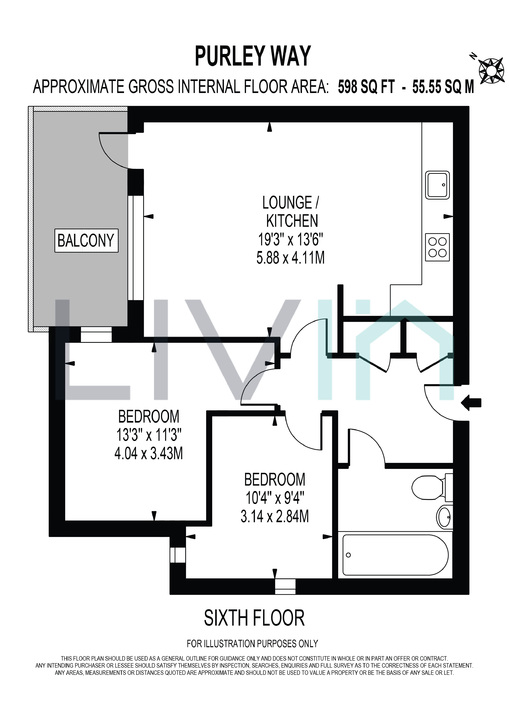 2 bed apartment for sale in Purley Way, Croydon - Property floorplan