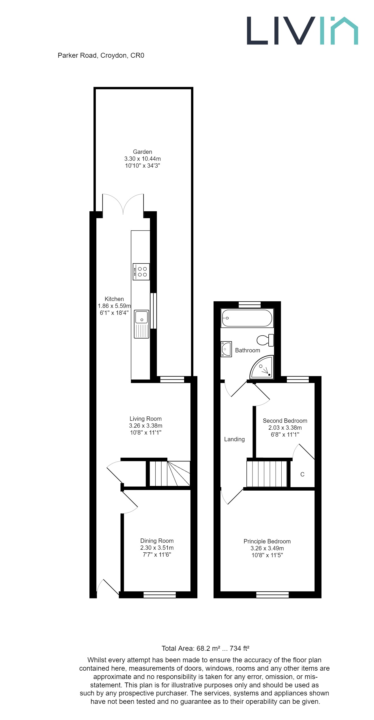2 bed terraced house for sale in Parker Road, Croydon - Property floorplan