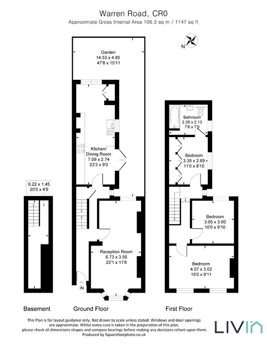 3 bed terraced house for sale in Warren Road, Croydon - Property floorplan