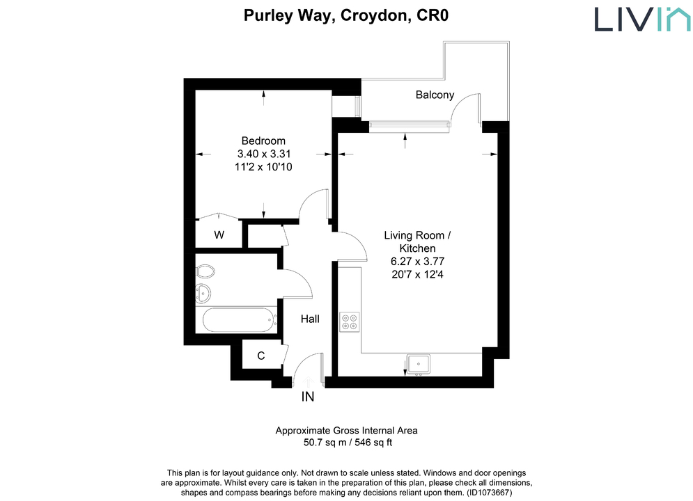 1 bed apartment for sale in Purley Way, Croydon - Property floorplan