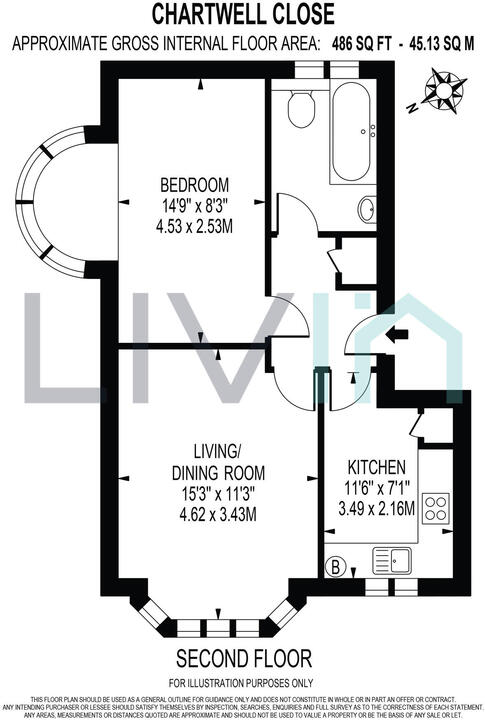 1 bed apartment to rent in Chartwell Close, Croydon - Property floorplan