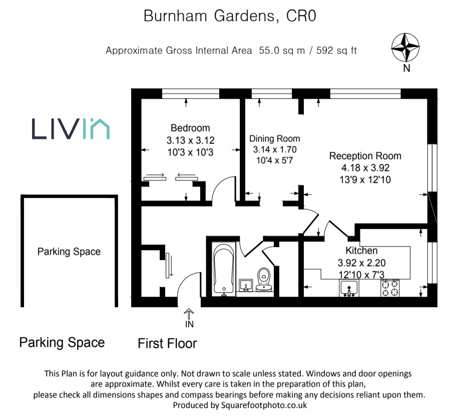 1 bed apartment for sale in Burnham Gardens, Croydon - Property floorplan