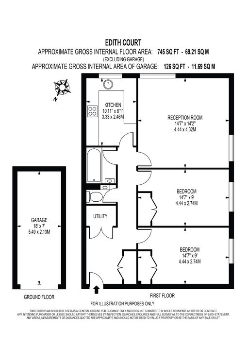 2 bed apartment for sale in Edith Court, Croydon - Property floorplan