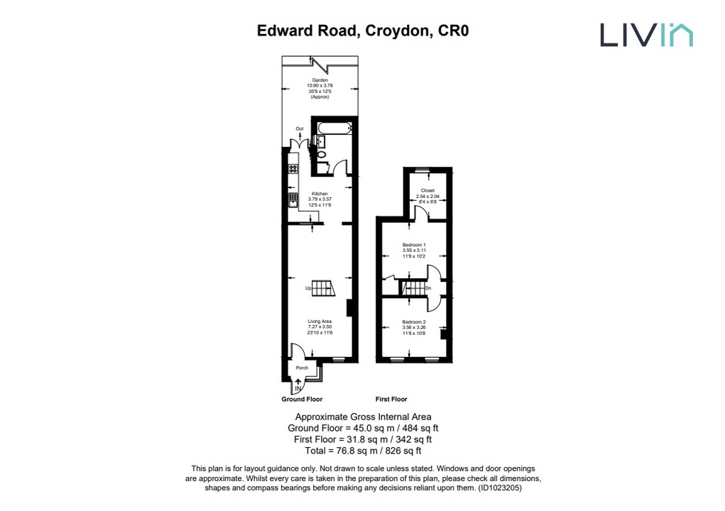 2 bed terraced house for sale in Edward Road, Croydon - Property floorplan