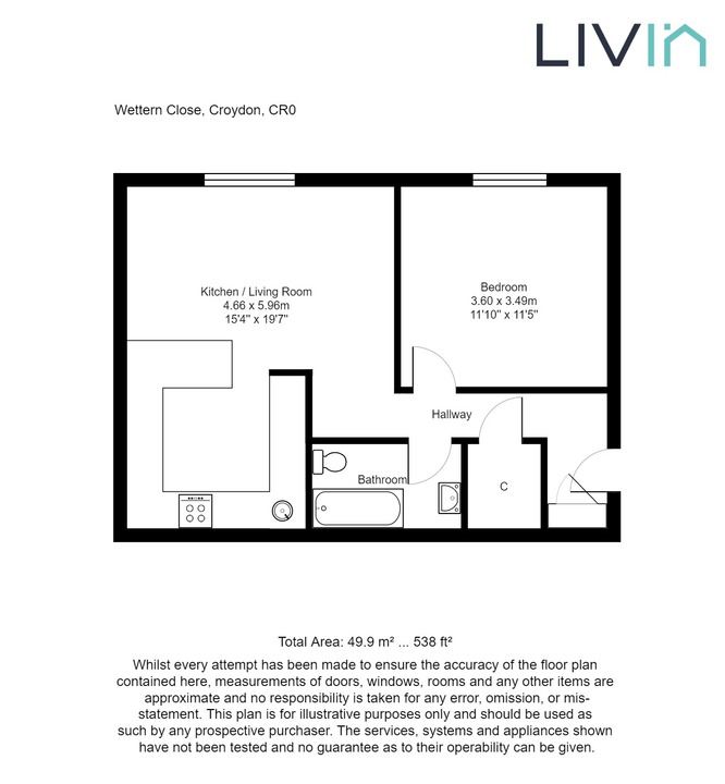 1 bed apartment for sale in Wettern Close, South Croydon - Property floorplan