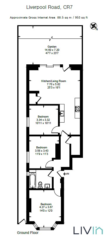 3 bed apartment for sale in Liverpool Road, Thornton Heath - Property floorplan