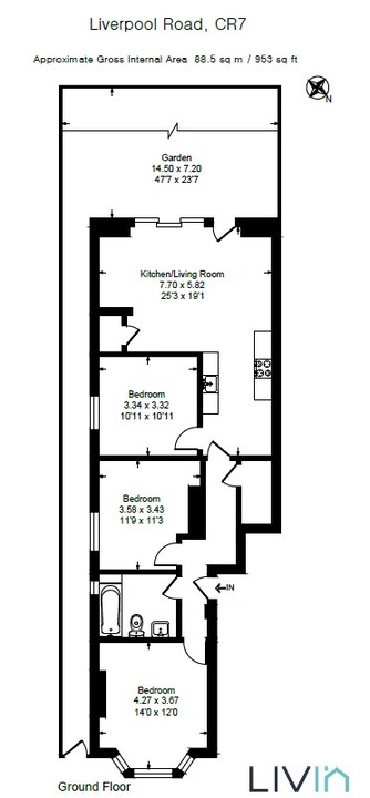 3 bed apartment for sale in Liverpool Road, Thornton Heath - Property floorplan