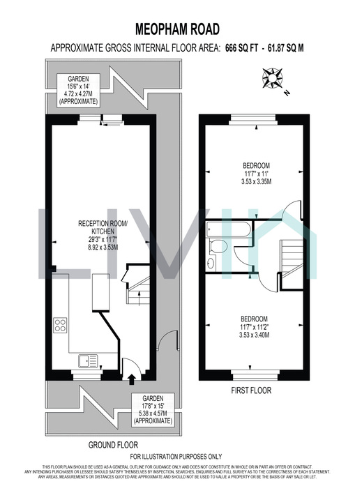 2 bed terraced house for sale in Meopham Road, Mitcham - Property floorplan