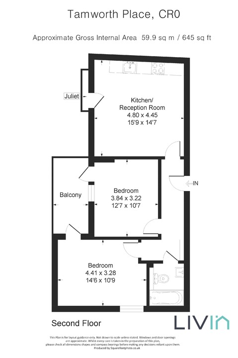 2 bed apartment to rent in Tamworth Place, Croydon - Property floorplan