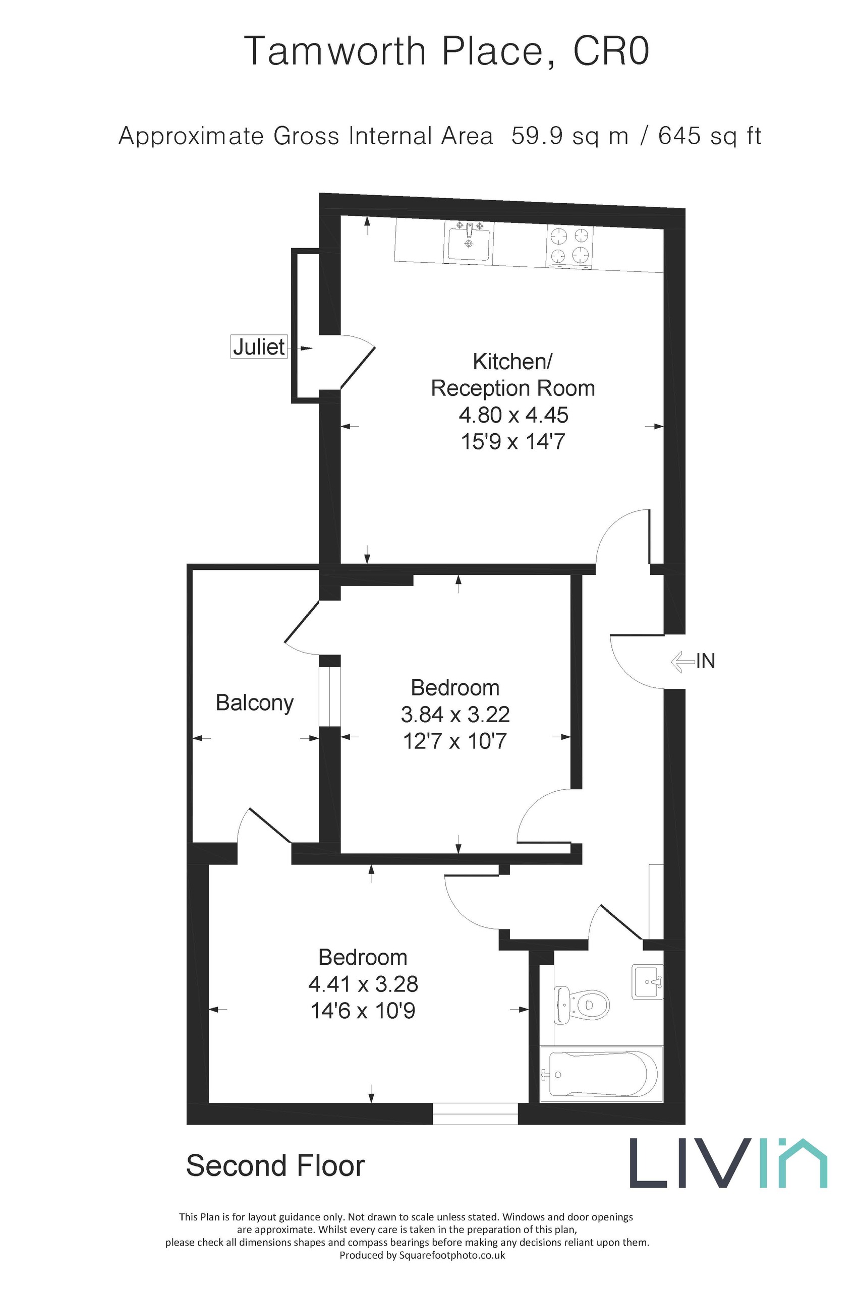 2 bed apartment to rent in Tamworth Place, Croydon - Property floorplan