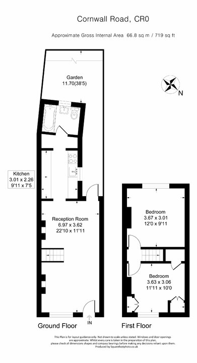 2 bed terraced house for sale in Cornwall Road, Croydon - Property floorplan