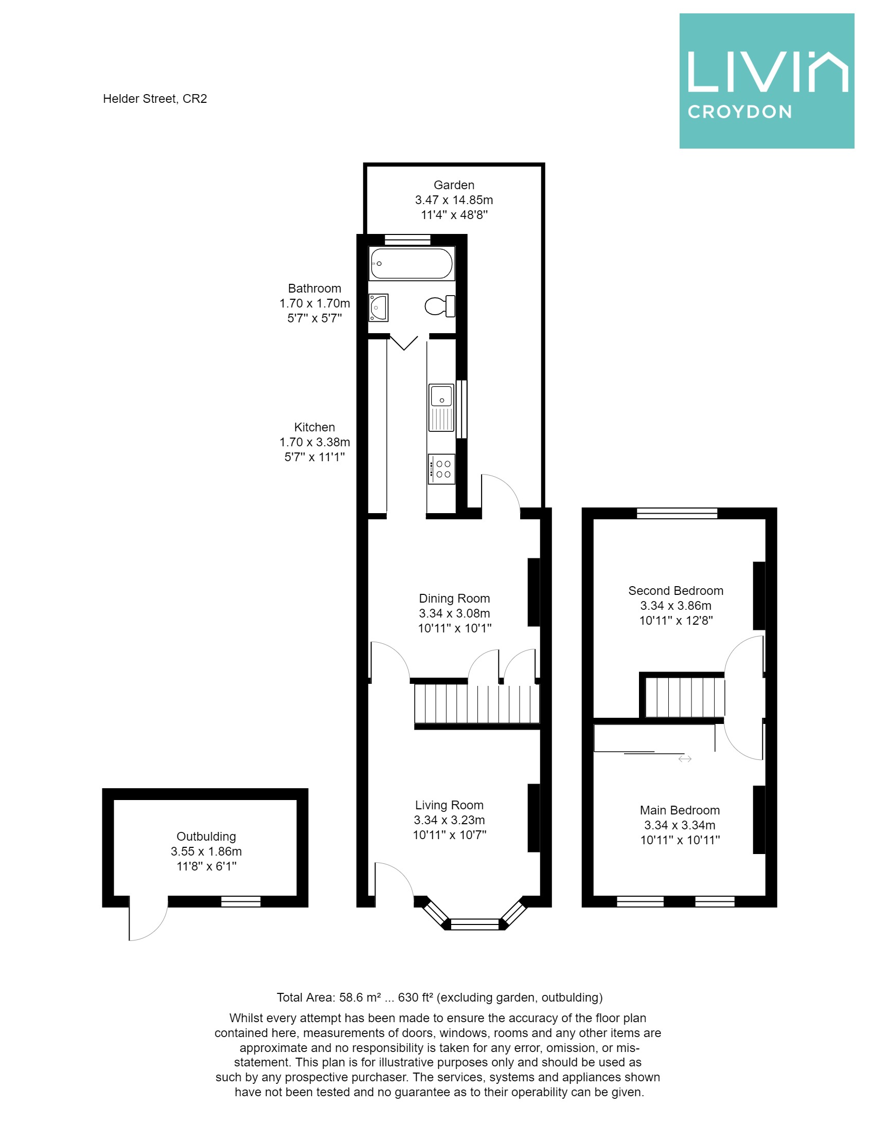 2 bed end of terrace house for sale in Helder Street, South Croydon - Property floorplan