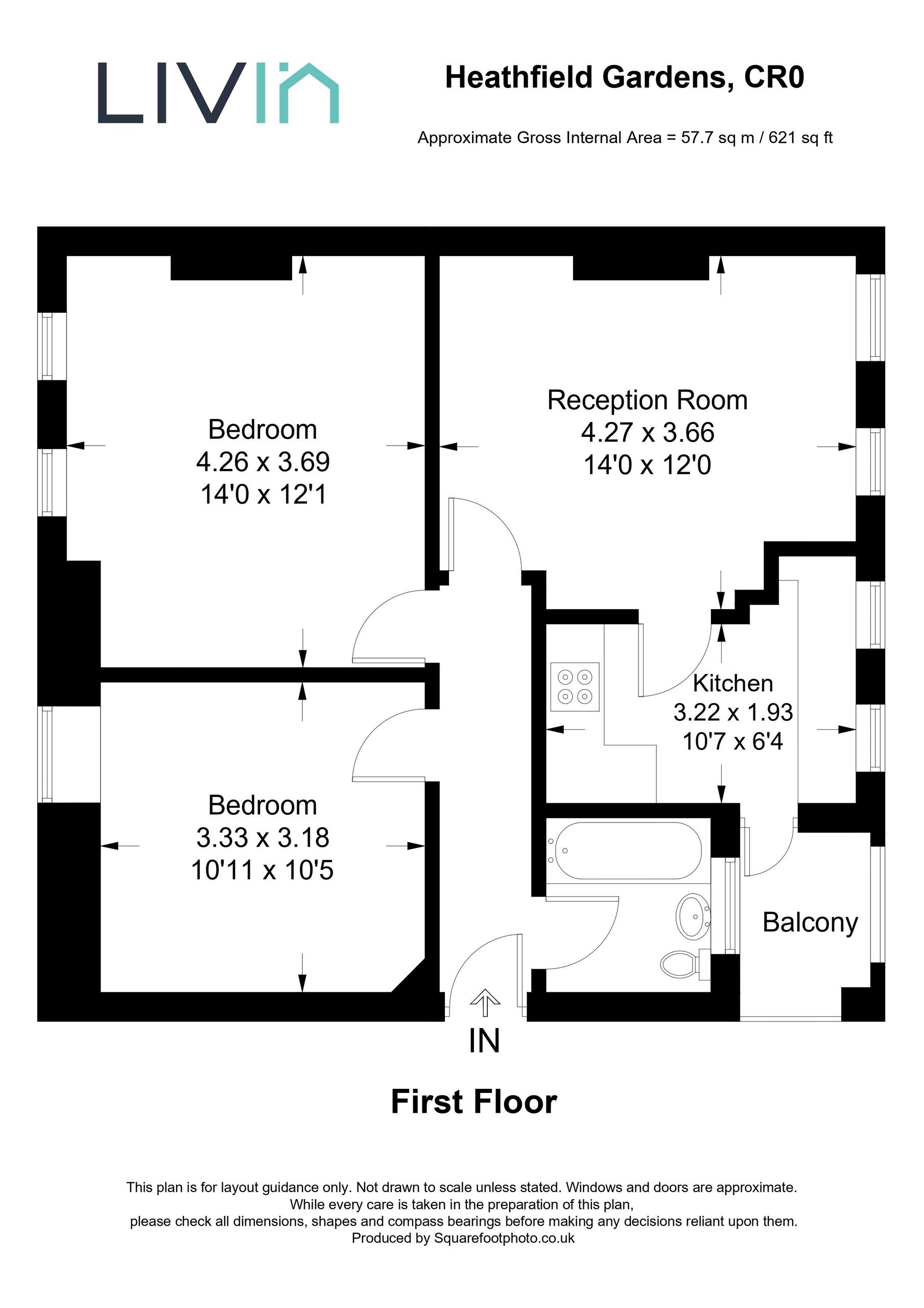2 bed apartment for sale in Heathfield Gardens, Croydon - Property floorplan