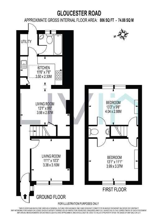 2 bed terraced house for sale in Gloucester Road, Croydon - Property floorplan