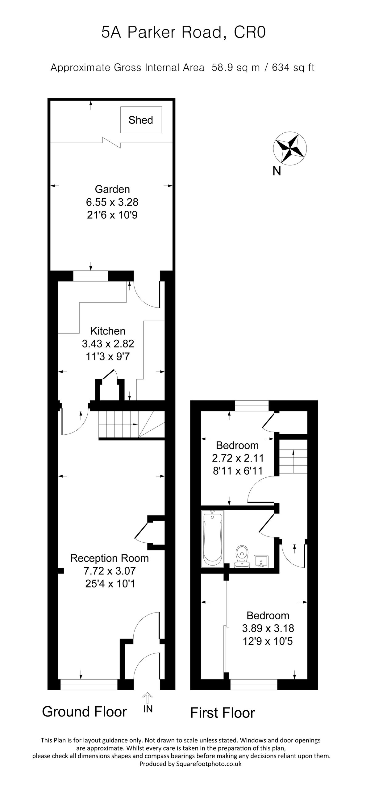 2 bed terraced house for sale in Parker Road, Croydon - Property floorplan