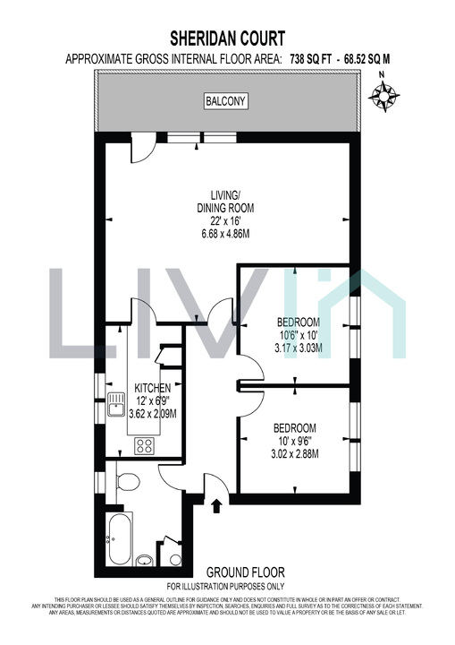 2 bed apartment for sale in Sheridan Court, Croydon - Property floorplan