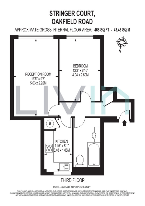 1 bed apartment for sale in Oakfield Road, Croydon - Property floorplan