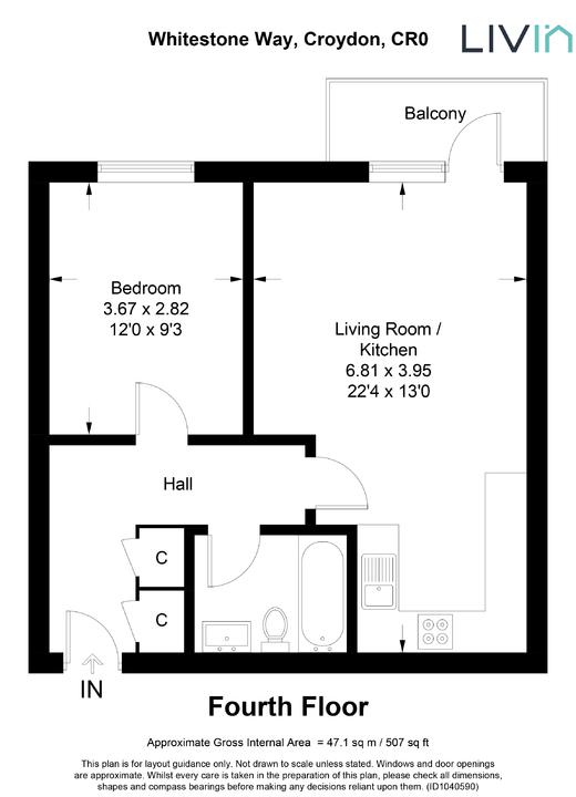 1 bed apartment for sale in Whitestone Way, Croydon - Property floorplan