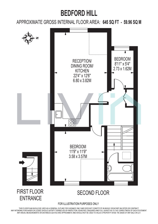 2 bed apartment for sale in Bedford Hill, London - Property floorplan