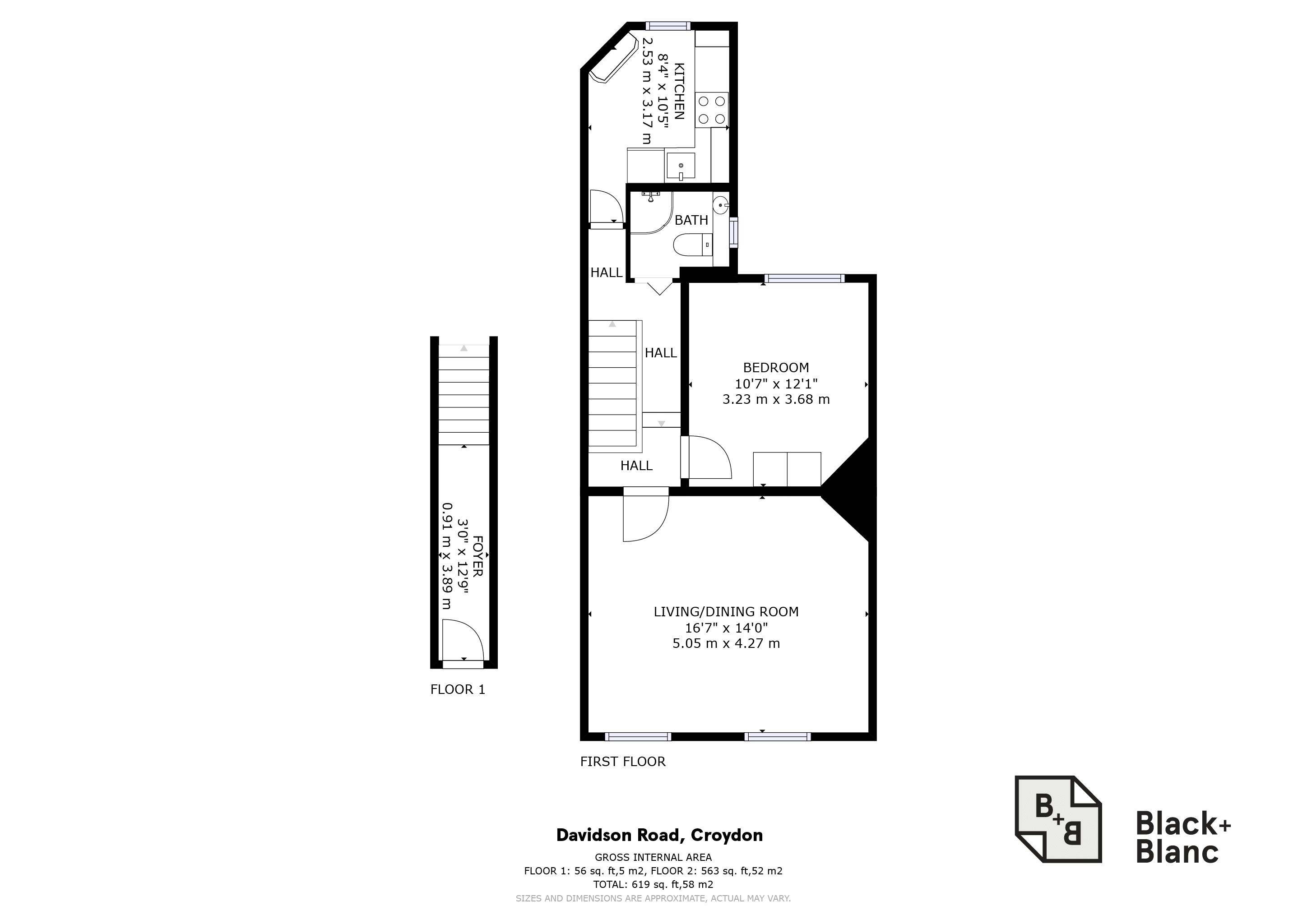 1 bed apartment for sale in Davidson Road, Croydon - Property Floorplan
