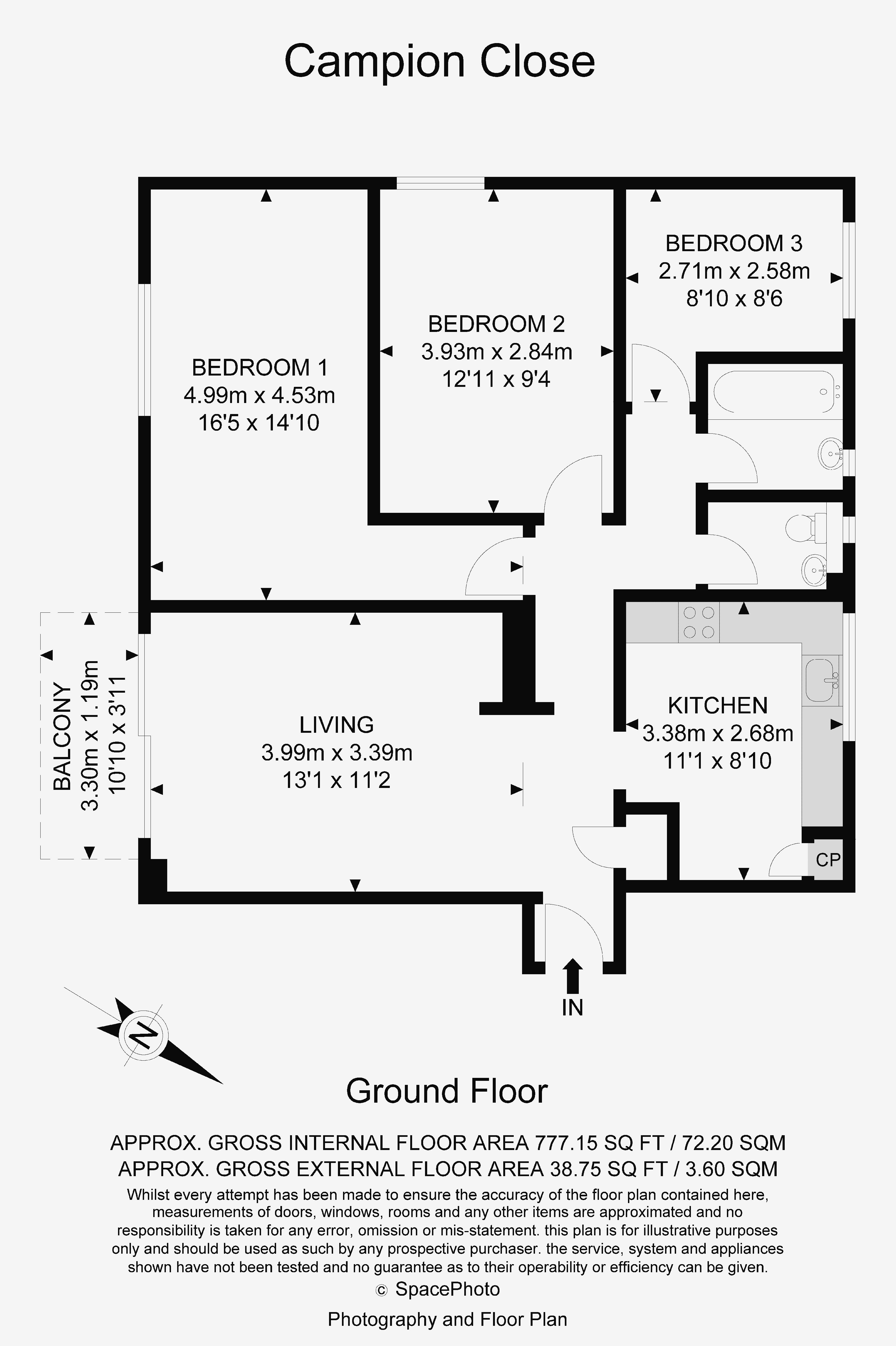 3 bed apartment to rent in Campion Close, Croydon - Property Floorplan