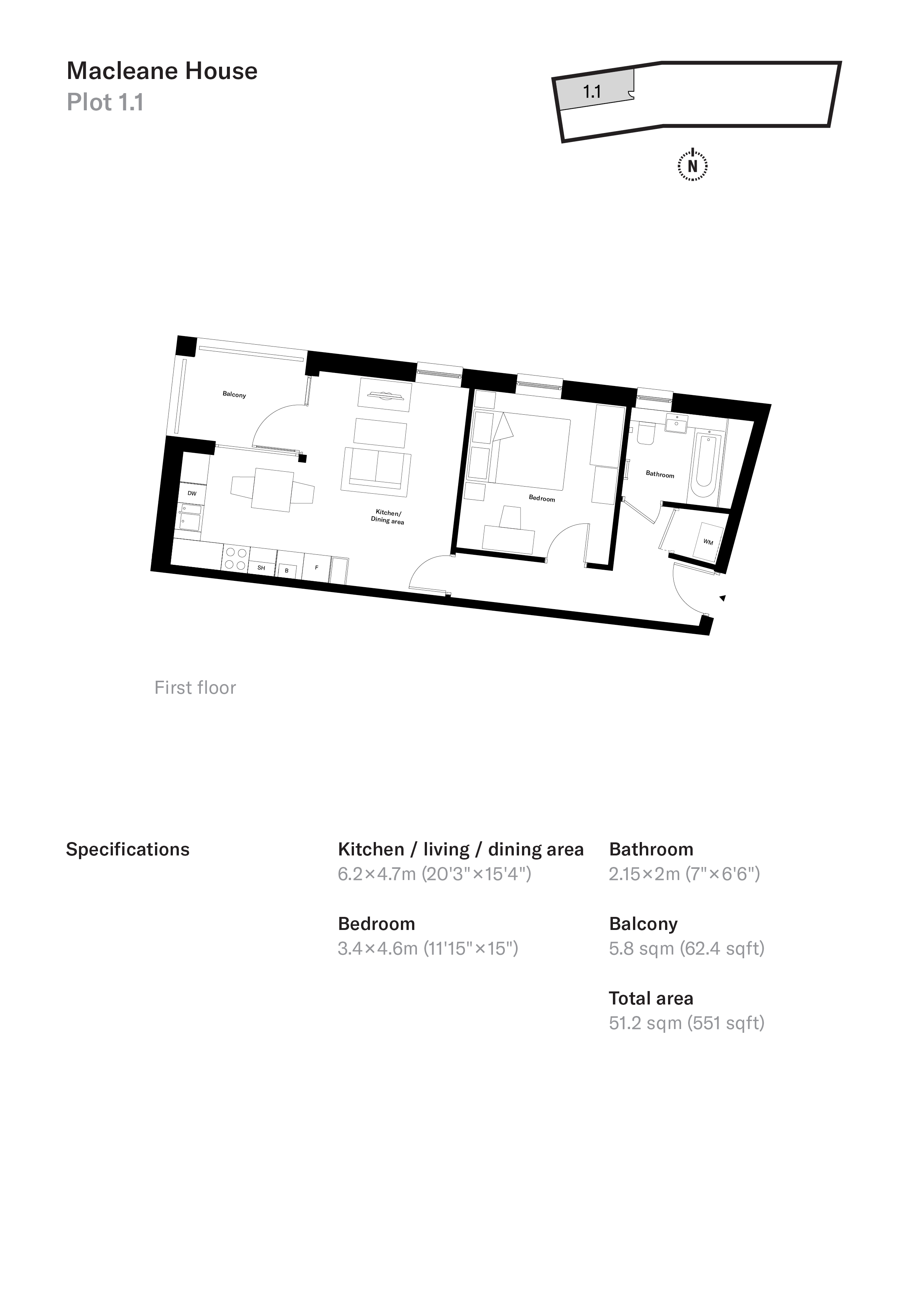 1 bed apartment for sale in Drummond Road - Property Floorplan