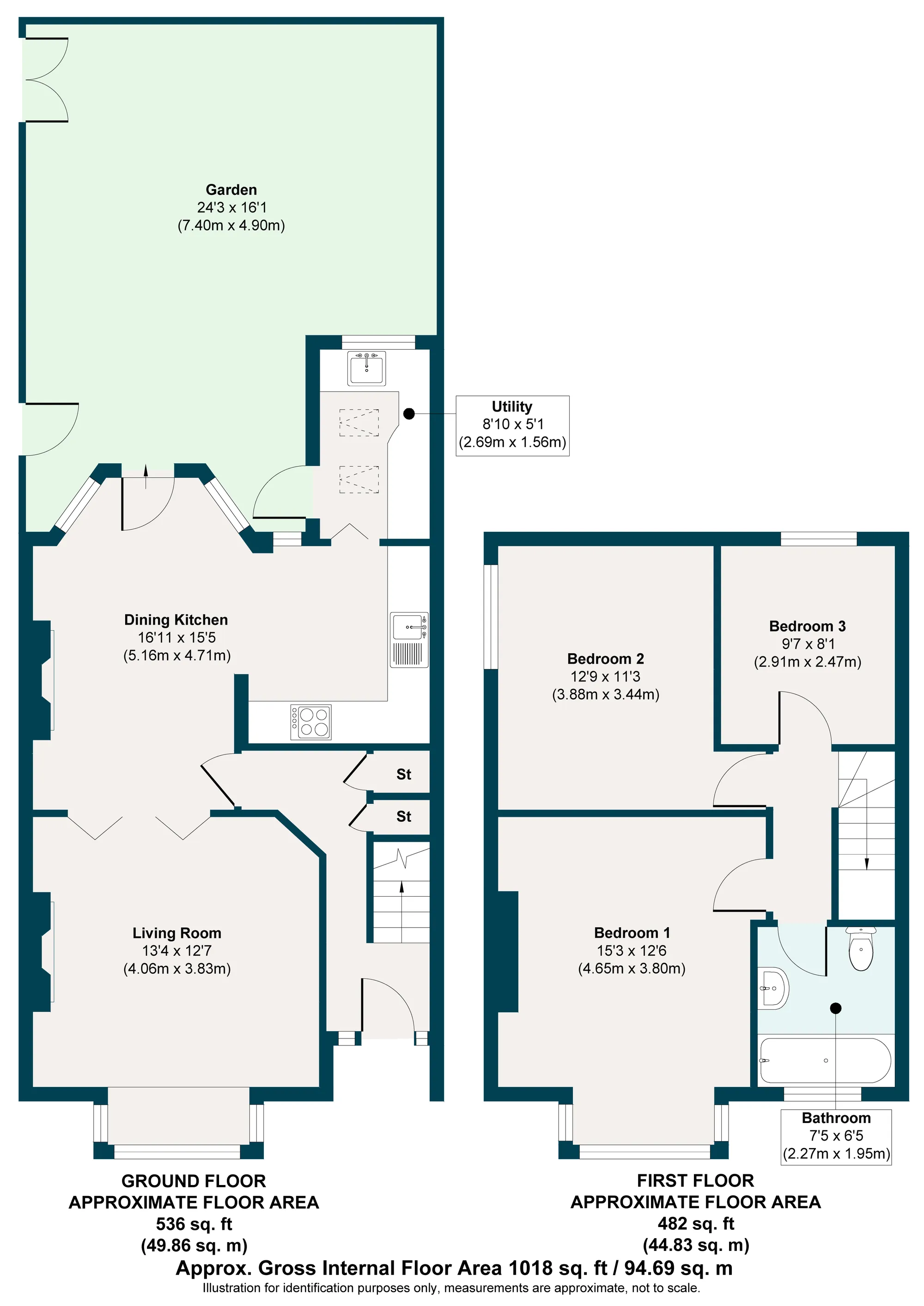 3 bed end of terrace house for sale in Stanmore Road, Bushwood - Property Floorplan