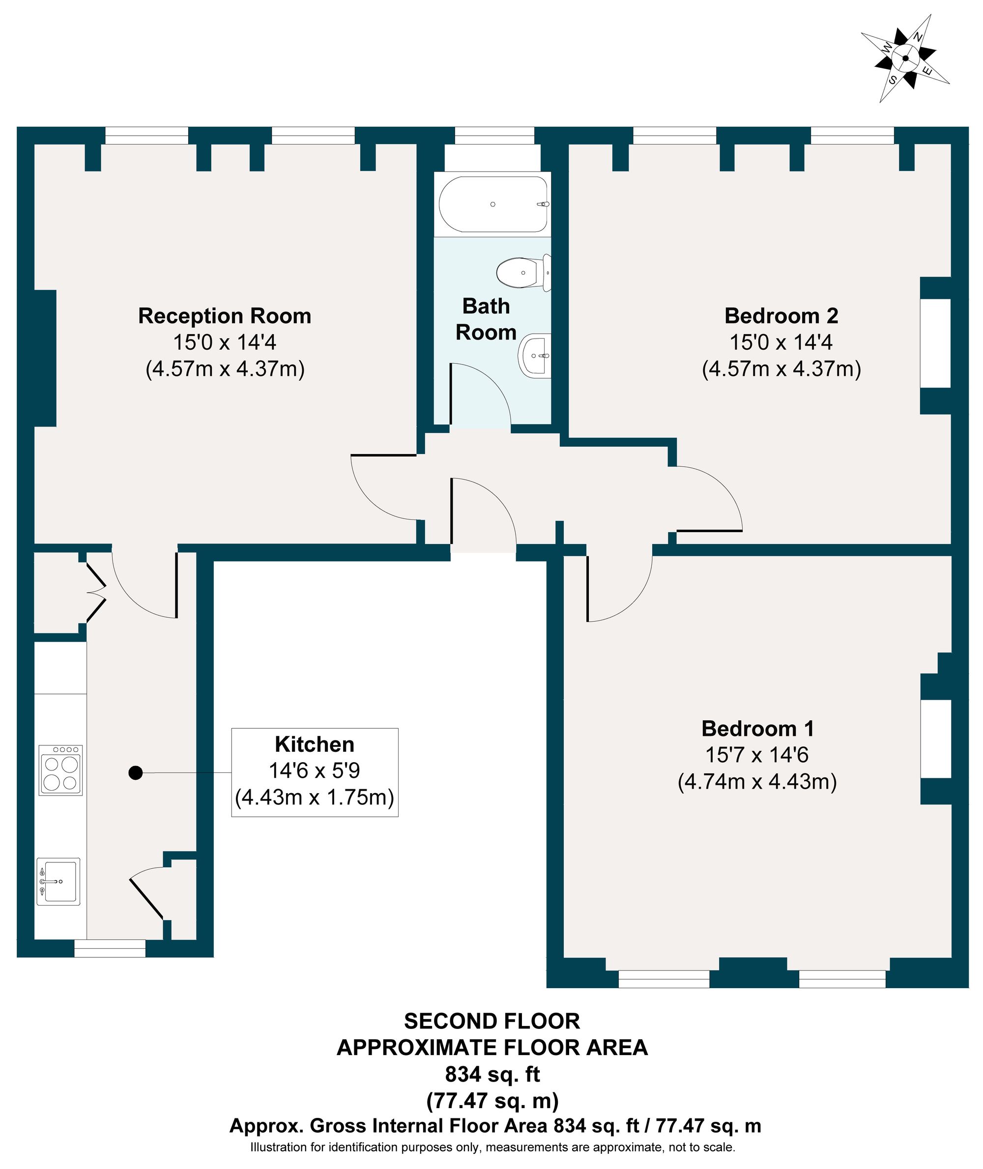 2 bed flat for sale in High Road Leytonstone, London, E11 - Property floorplan