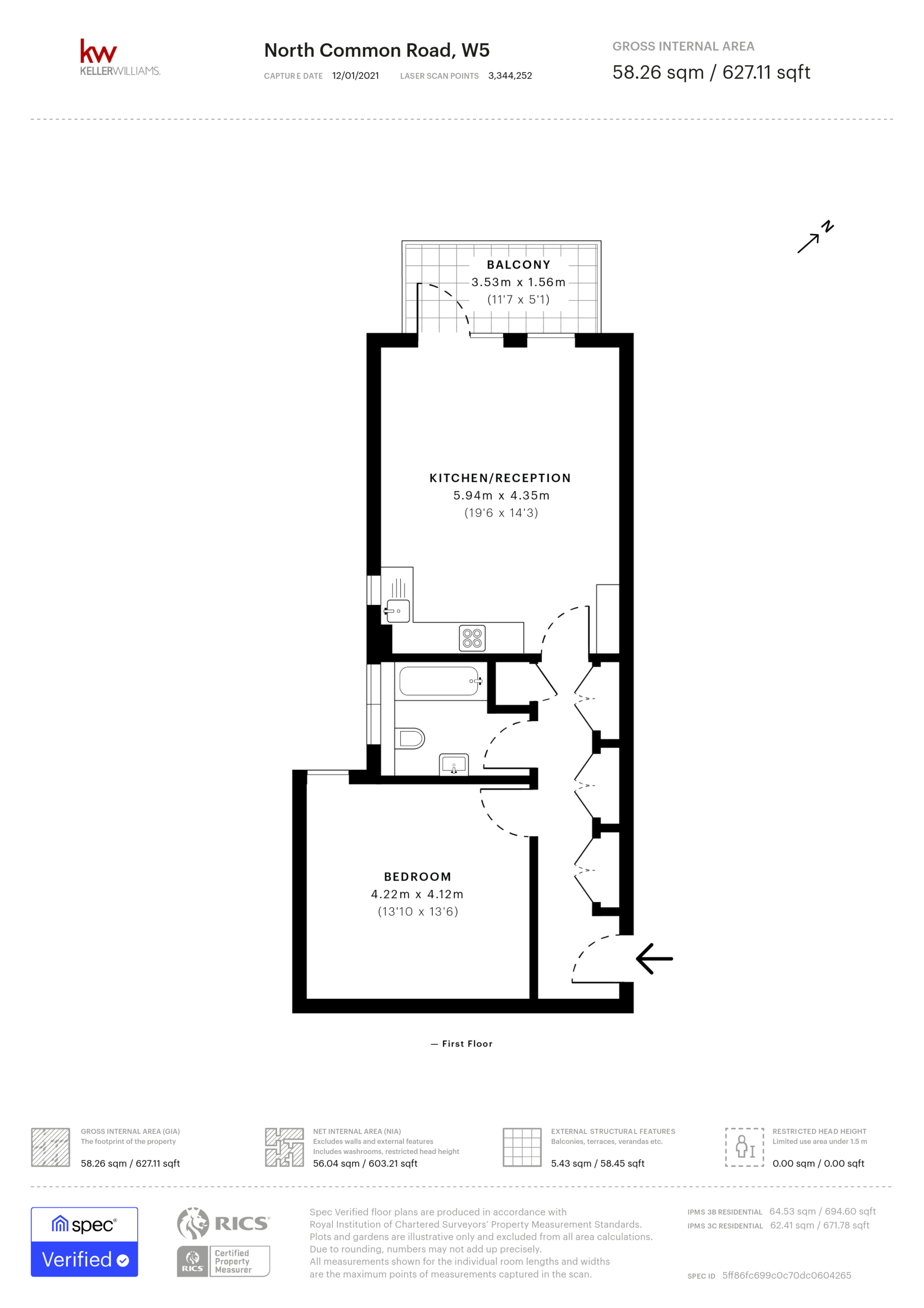 1 bed apartment to rent in North Common Road, Ealing - Property Floorplan