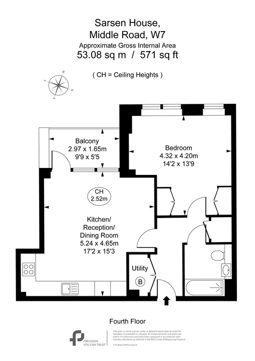 1 bed apartment for sale in Sarsen House, Hanwell Square, Hanwell, London, W7 - Property Floorplan