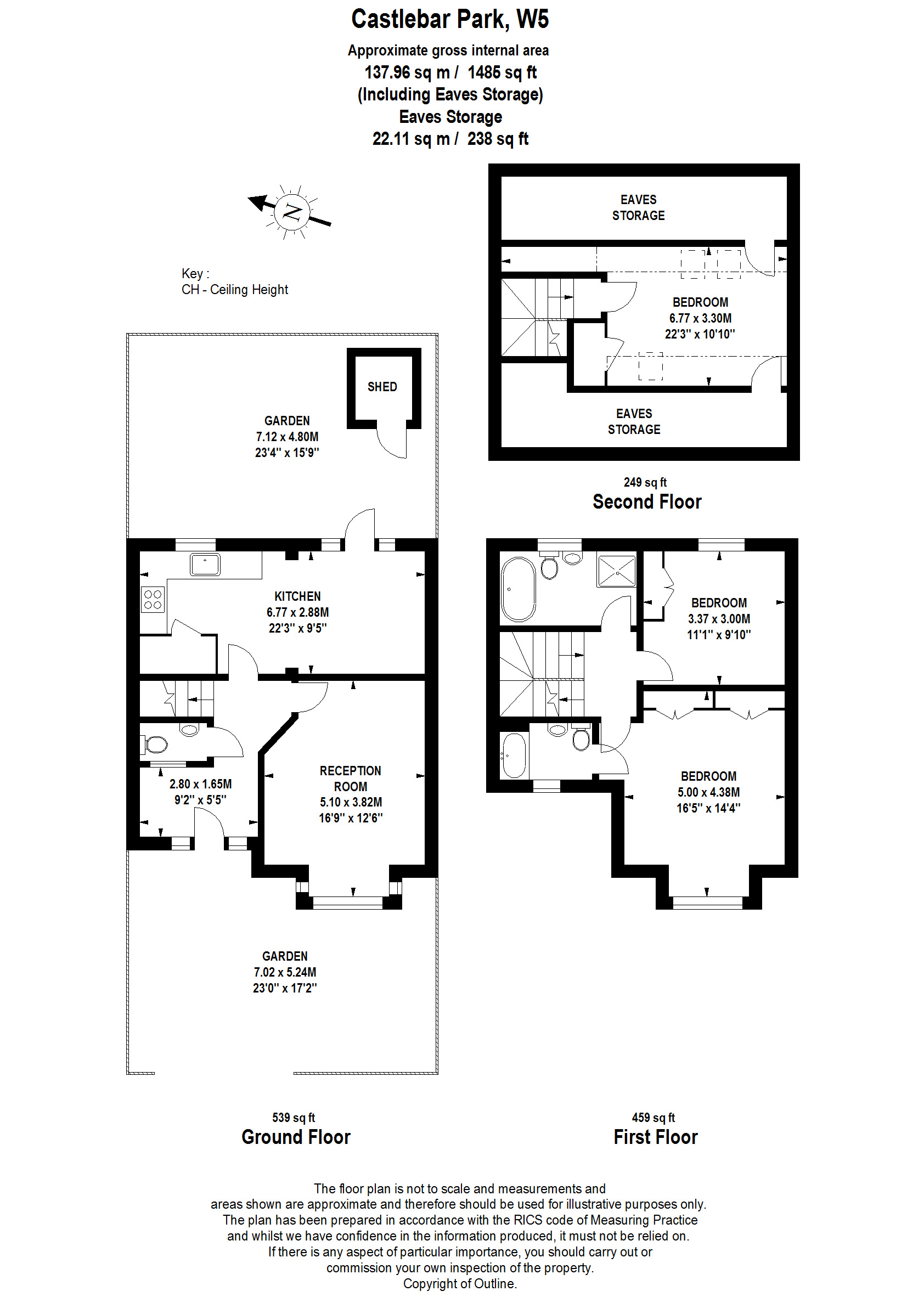 3 bed terraced house for sale in Castlebar Park, London - Property Floorplan