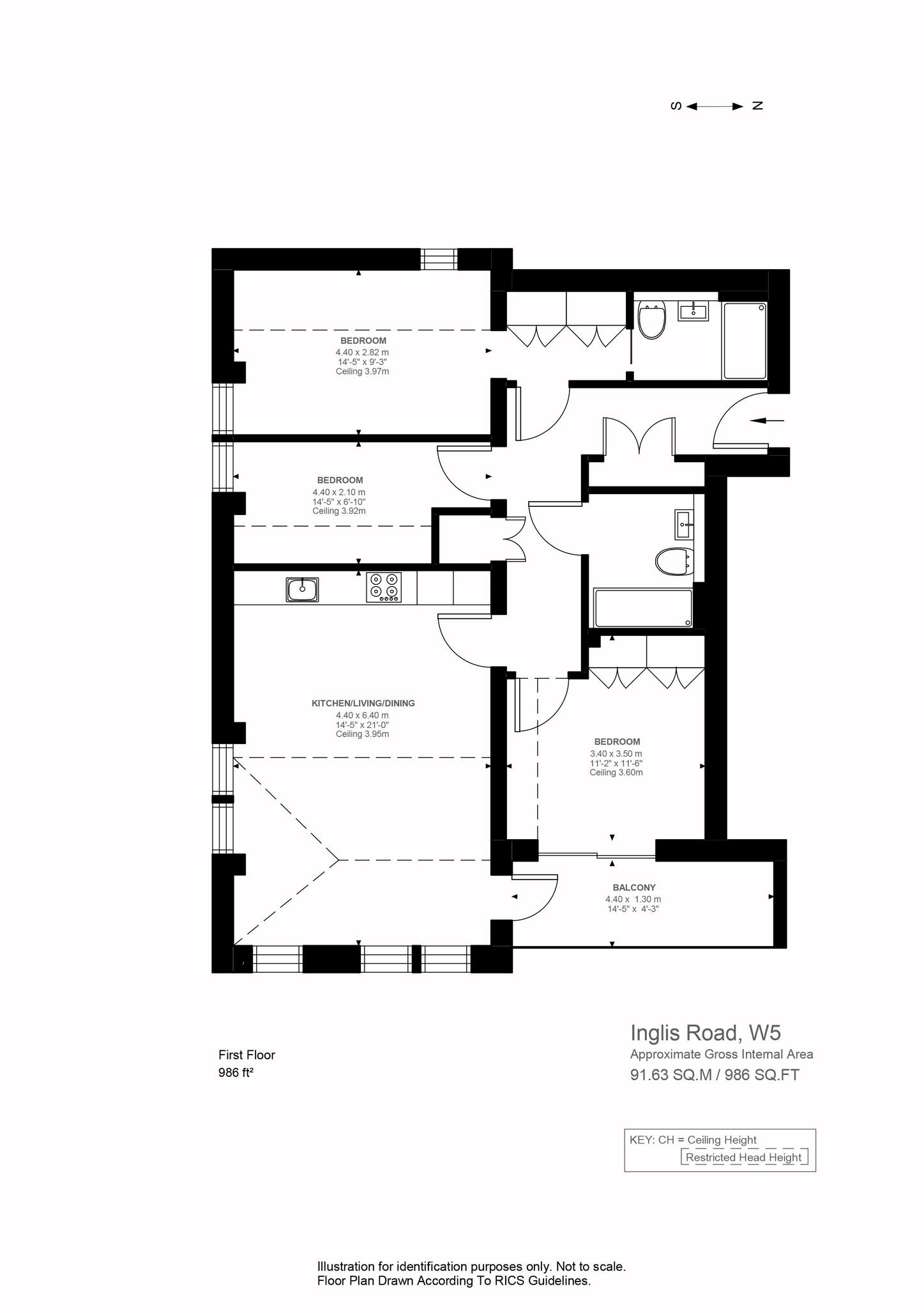 3 bed apartment for sale in Inglis Road, Ealing - Property Floorplan