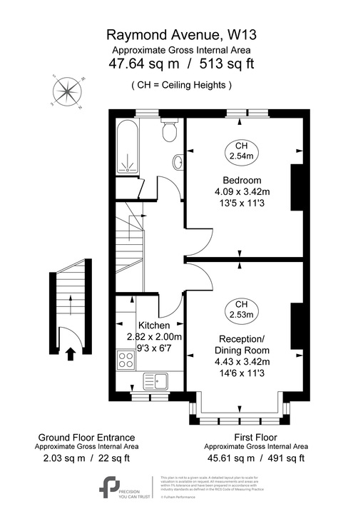 1 bed apartment for sale in Raymond Avenue, Ealing, London, W13 - Property Floorplan