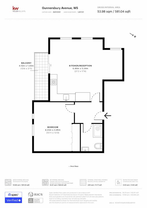 1 bed apartment to rent in Gunnersbury Avenue, London - Property Floorplan