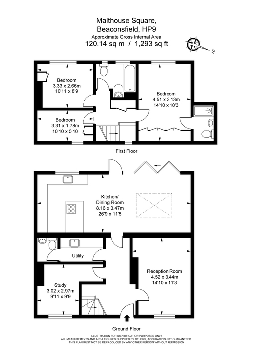 3 bed terraced house for sale in Malthouse Square, Beaconsfield - Property Floorplan