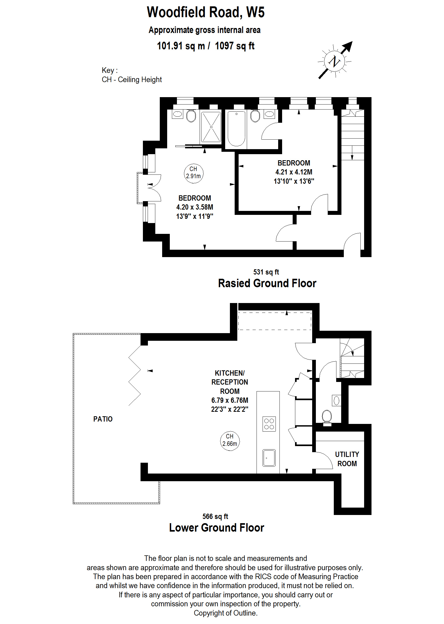 2 bed apartment to rent in 58 Woodfield Road, London - Property Floorplan