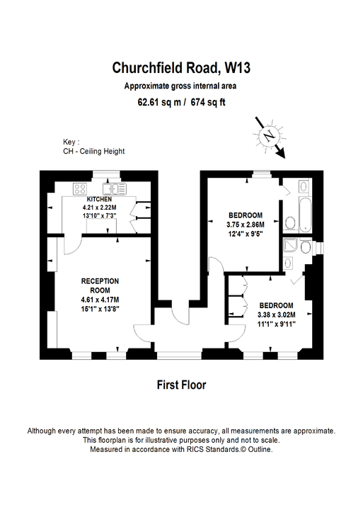 2 bed apartment for sale in Churchfield Road, Ealing - Property Floorplan