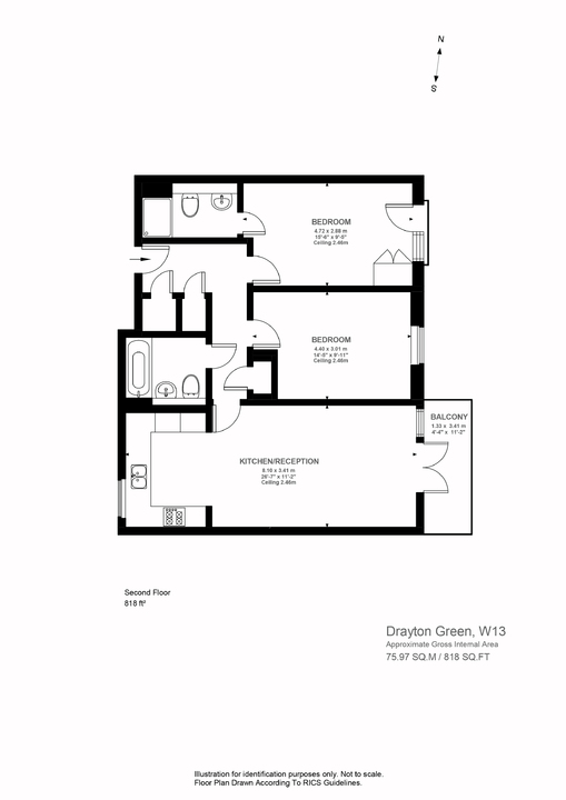 2 bed apartment for sale in Drayton Green, London - Property Floorplan