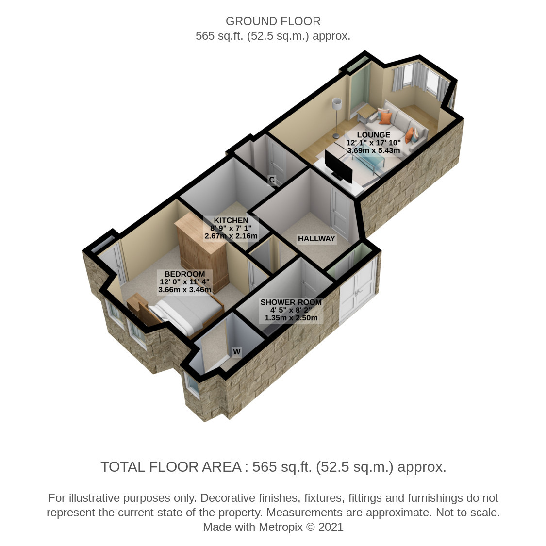 1 bed flat to rent in Waverley Gardens, Glasgow - Property Floorplan