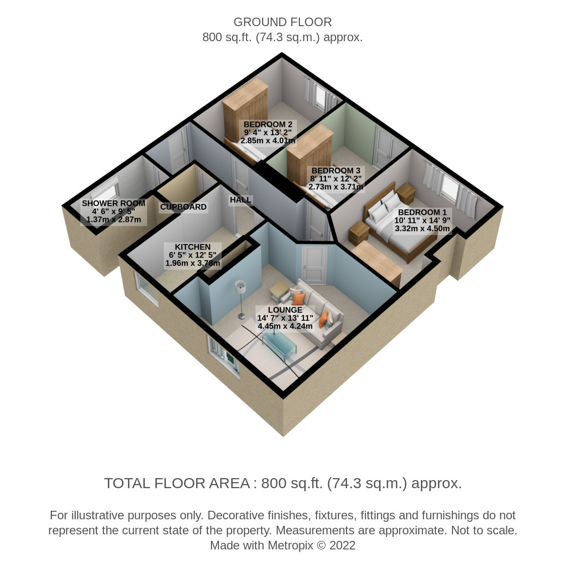 3 bed flat to rent in Colinslie Road, Glasgow - Property Floorplan