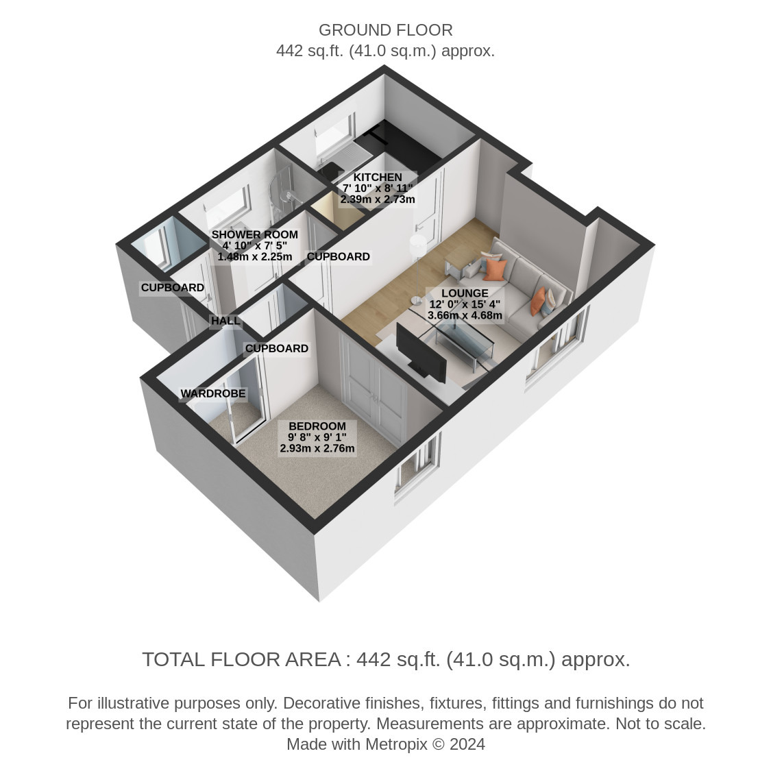 1 bed flat for sale in Stoneside Square, Glasgow - Property floorplan