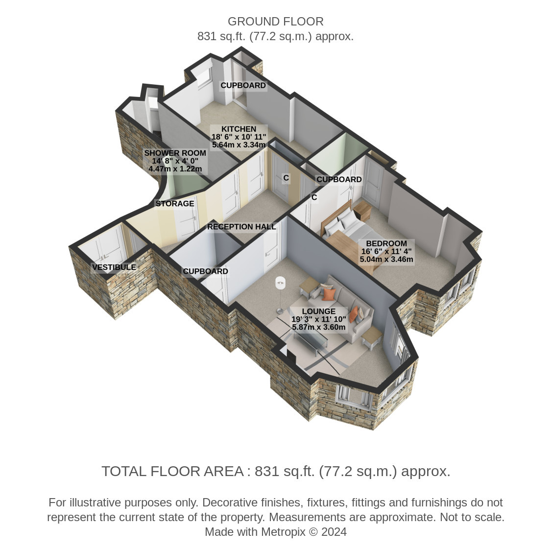 1 bed flat to rent in Kilmarnock Road, Glasgow - Property Floorplan