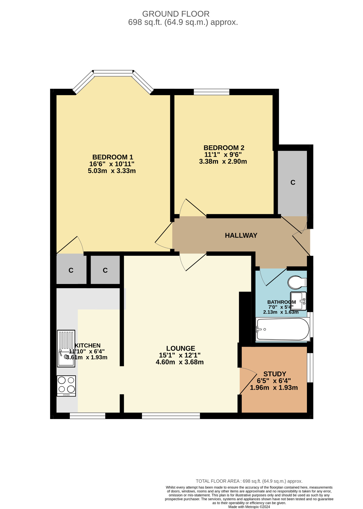 2 bed flat for sale in Kingsacre Road, Glasgow - Property Floorplan