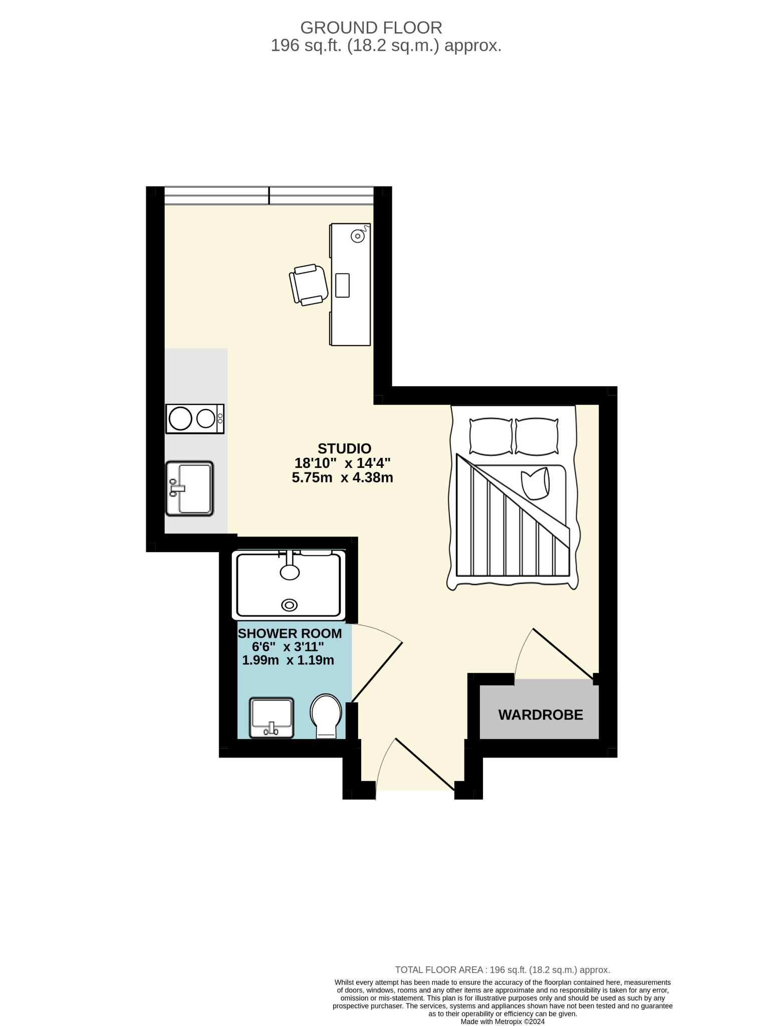 1 bed studio flat for sale in Bath Street - Property Floorplan