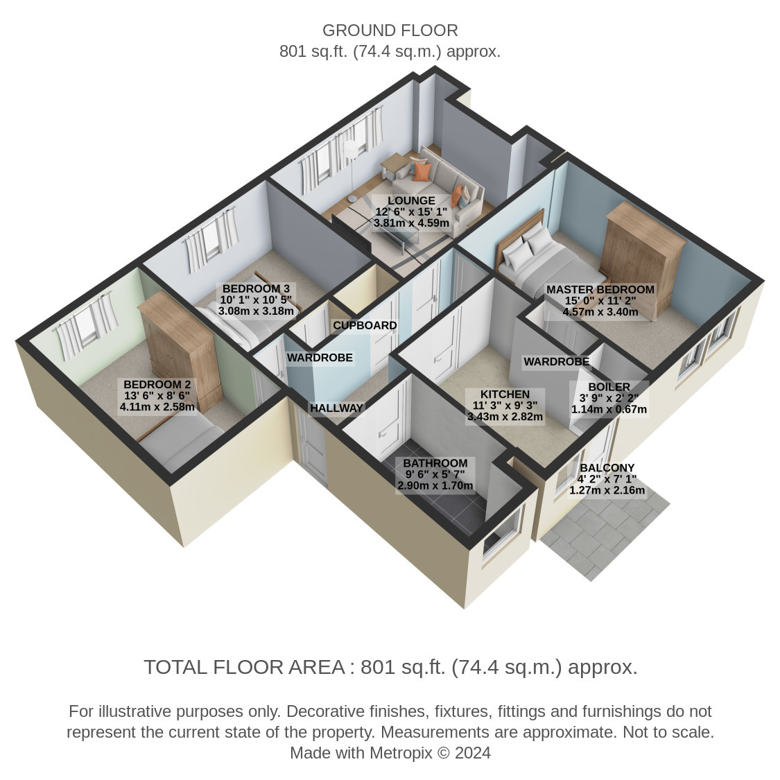 3 bed flat for sale in Cavin Drive, Glasgow - Property Floorplan