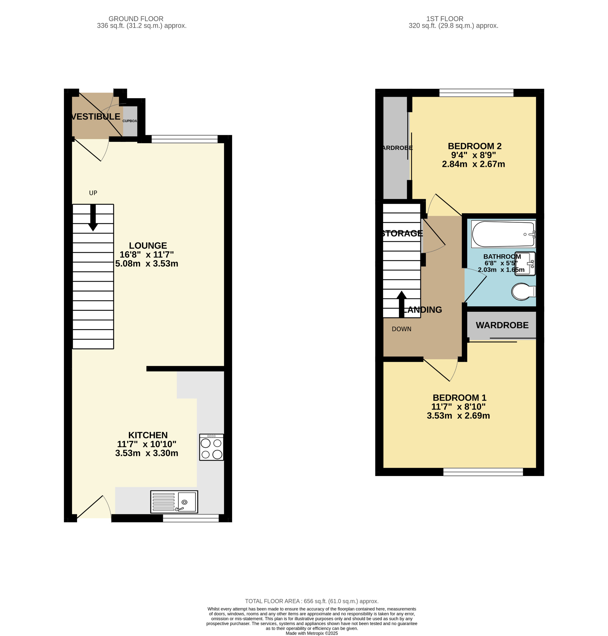 2 bed terraced house for sale in Berwick Place, Glasgow - Property Floorplan