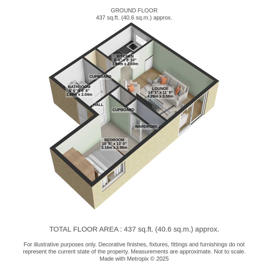 1 bed flat for sale in Argyll Place, Glasgow - Property Floorplan