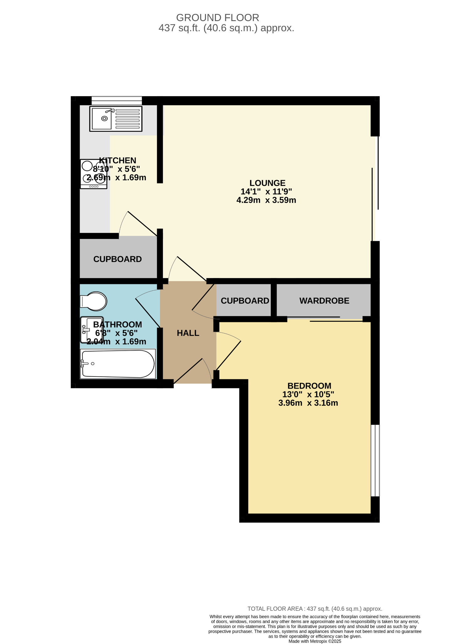 1 bed flat for sale in Argyll Place, Glasgow - Property Floorplan