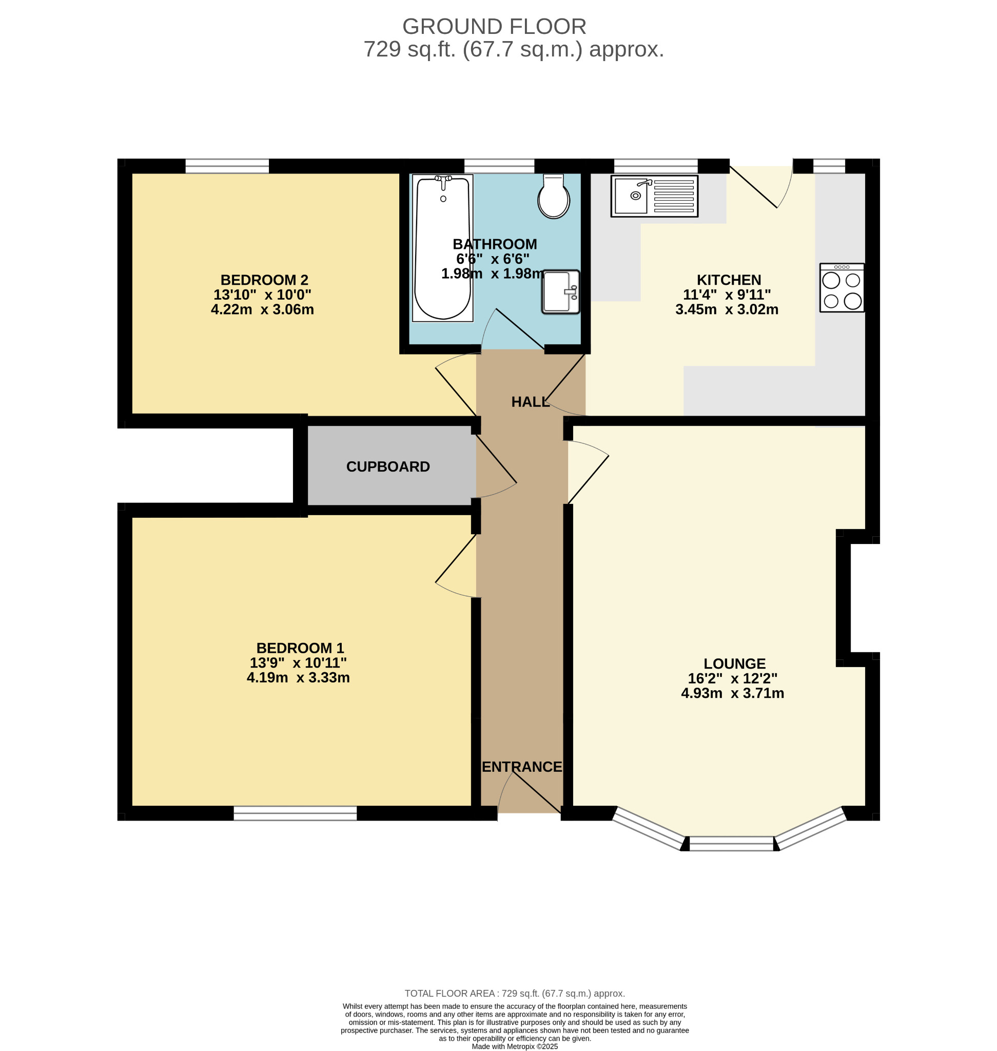 2 bed flat for sale in Bennan Square, Glasgow - Property Floorplan